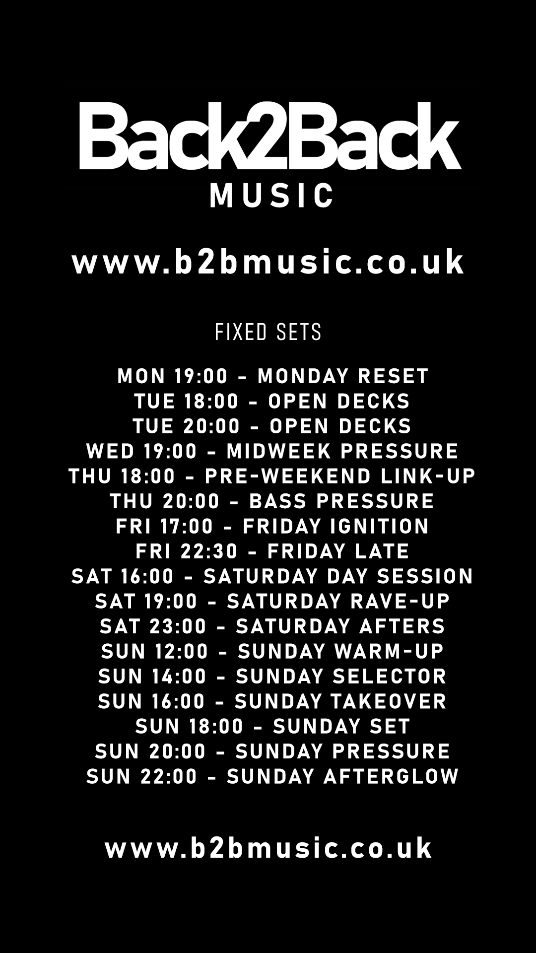 Back2Back fixed sets promo flyer